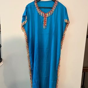 Moroccan Bohemian kaftan dress with multicolored fringe